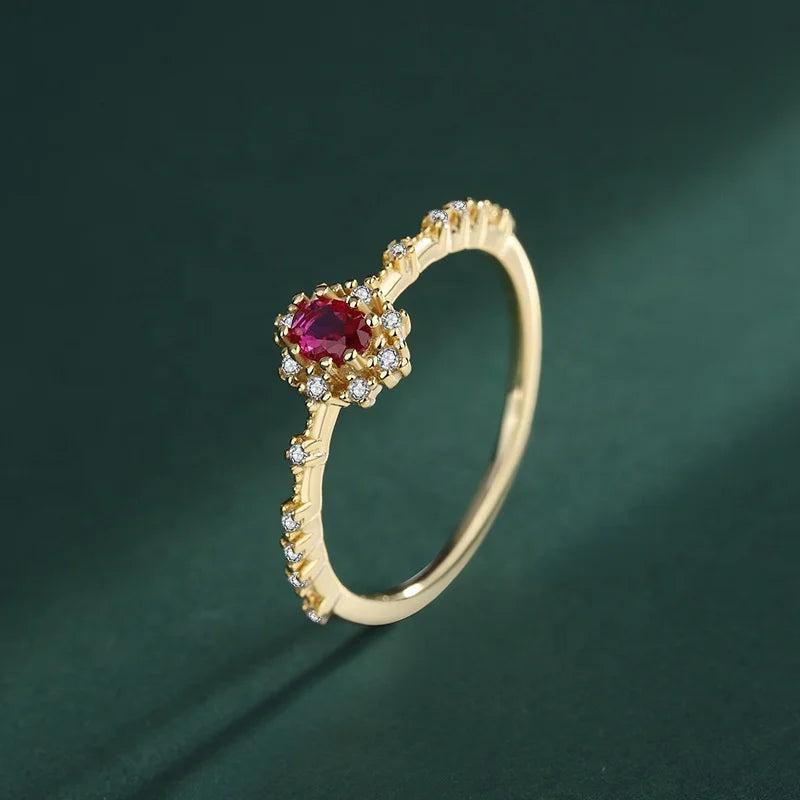 French Elegance Jewelry 925 Sterling Silver 14K Gold Plated Pink Cubic Zirconia Diamond Rings for Girls