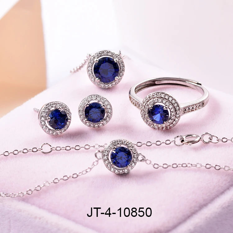 Simple Ladies 925 Sterling Silver Blue Sapphire Suitable for Party Wedding Series Set Jewelry