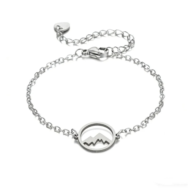 New Stainless Steel Hollow Mountain Charm Link Chain Bracelet Simple Women Faith Bracelet Jewelry