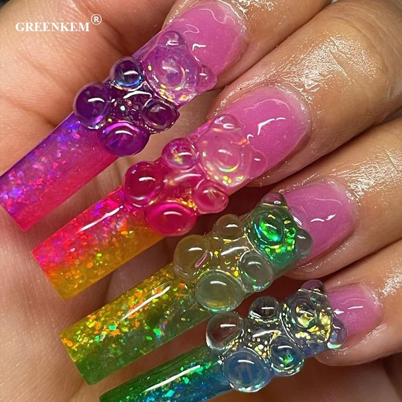GREENKEM 20Pcs/Bag Colorful Manicure Accessories Simulation Kawaii 12*18mm Jelly Bear Candy Resin Cabochon Nail Art Charms
