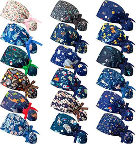 Unisex Scrub Cap Tie Back Doctor Hat and Nurse Hat Adjustable Surgical Cap with Cotton Sweatband Multi Color