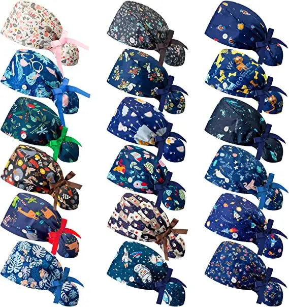 Unisex Scrub Cap Tie Back Doctor Hat and Nurse Hat Adjustable Surgical Cap with Cotton Sweatband Multi Color