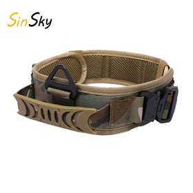 SinSky Medium Large Pet Dog Collar Buckle Adjustable Nylon Tactical Dog Training Collar with Control Handle