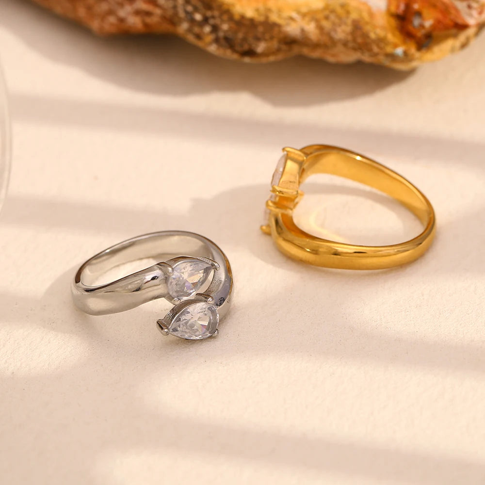 Dreamidea Customizable 18K Gold Plated Stainless Steel Open Ring with Waterproof Zircon for Weddings Low MOQ
