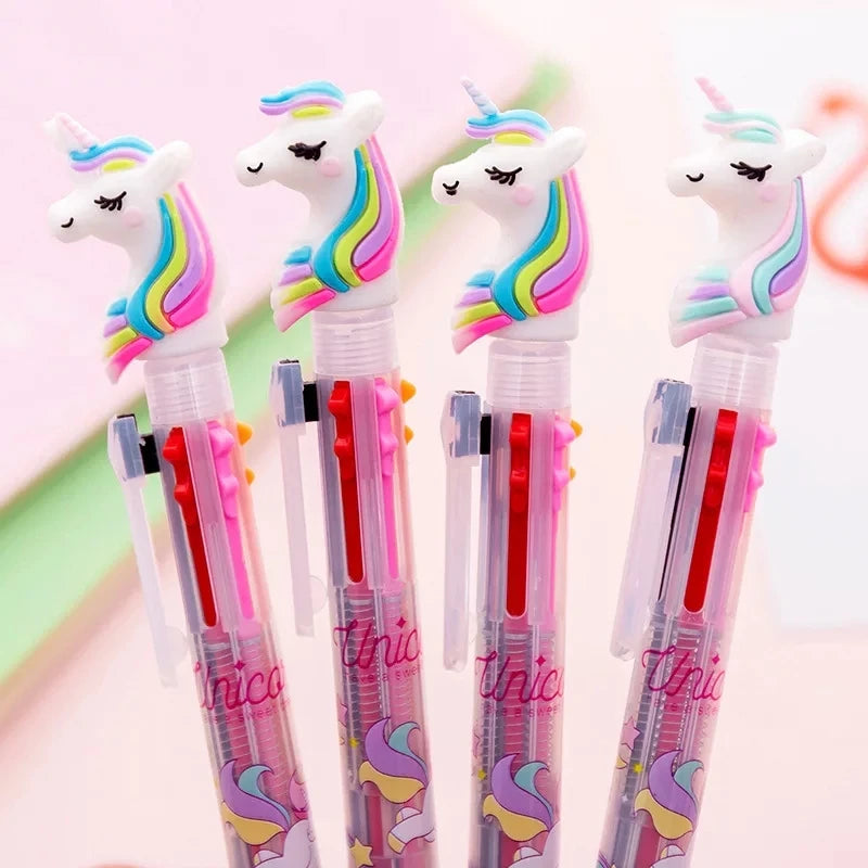 High Quality Beautiful Environmental protection  rainbow pink unicorn Six-color Pen for Girls Learn