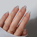 BTArtbox Soft Gel French Artificial Fingernails Wholesale Short Almond 3D Sculpting Sliver Bling French Tip Press on Nails Bulk