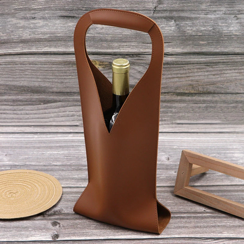 Champagne Beer Gift Bags Reusable Leather Wine Tote Carrier Leather Wine Bag With Handles Single Bottle