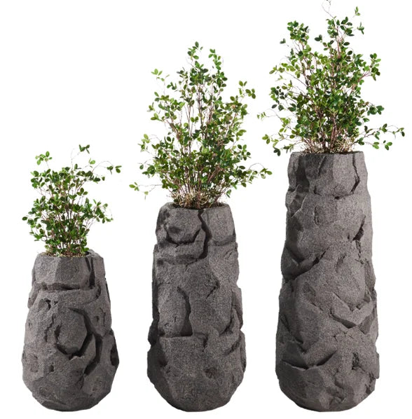 Stone Series Plant Flower Pots Indoor Outdoor Creative Glass Fiber Reinforced Plastic Flowerpots Garden Hotel Decor