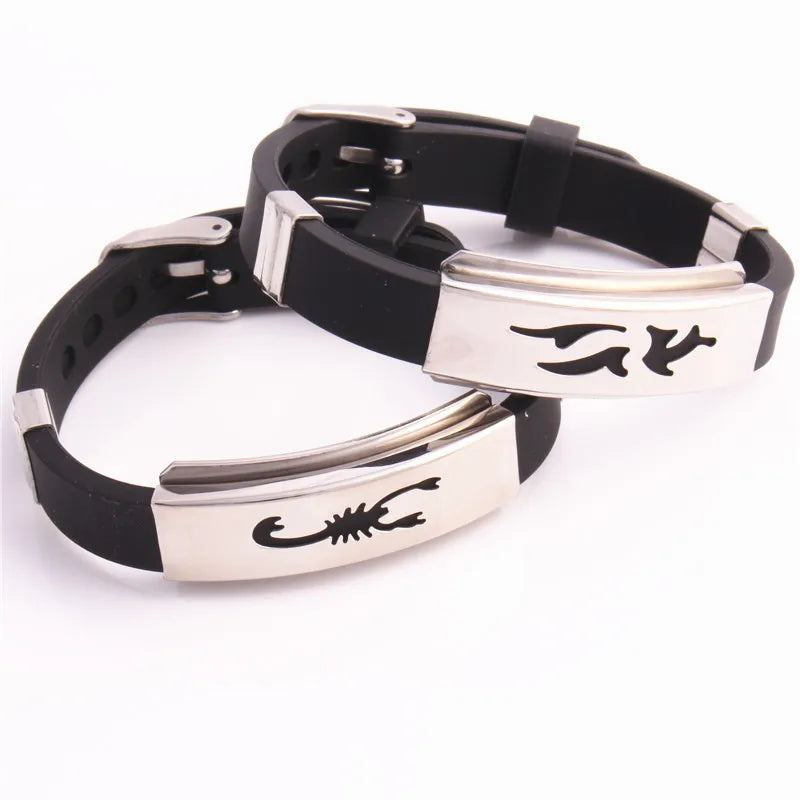 In Stock Hot Sale Fashion Black Jewelry Silicone Slap Stainless Steel Fine Bracelet Men