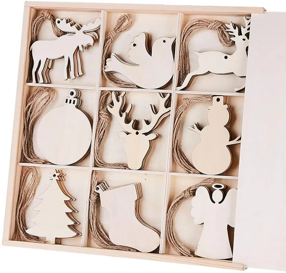 Tailai Christmas Tree Hanging Decor Blank Wood Cutouts Embellishments for Ball Stocking Snowman for Xmas Ornaments Wall Craft