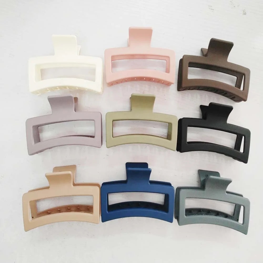 13 CM Korean New Sweet Girl Candy Color square Shape Matte Hollow Big Large Plastic Acrylic Hair Claw Clip for Women