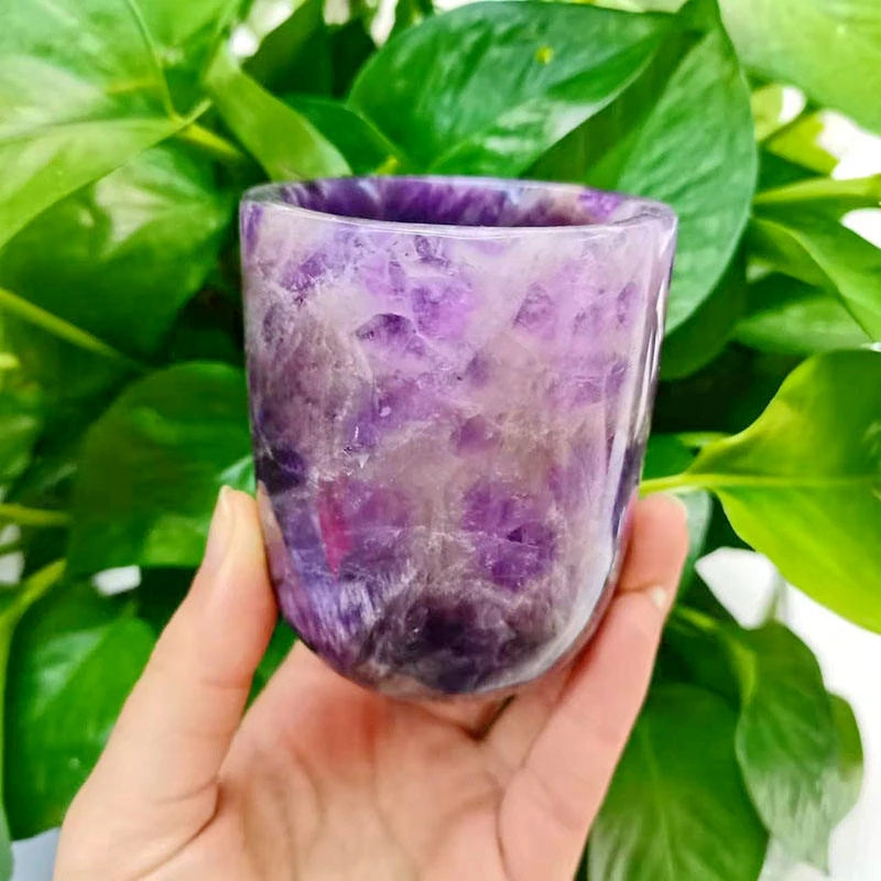 Sale High-quality Hand Made Carving Natural Rose Quartz Dream Amethyst Crystal Cup for Home Decoration