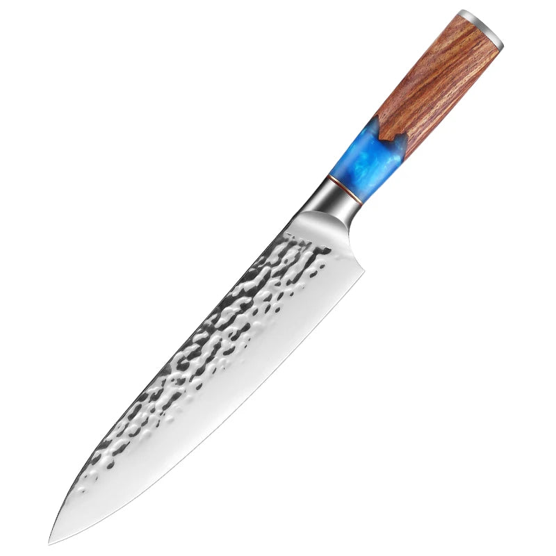 8-Inch High Carbon 5CRF15 Metal Chef Knife with Stainless Steel Resin Handle for Kitchen Use