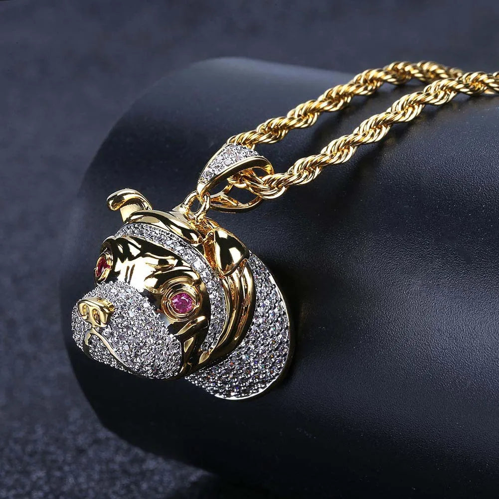 European and American Hip Hop Retro Pet Dog Fun Pendant Jewelry Micro Inlaid Zircon Men's Trendy Necklace
