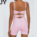 2025 Hot Sale  Women's Quick Dry Breathable Jumpsuits Fitness Jogger Yoga Workout Short Shorts with Twist Knot Hollow Back