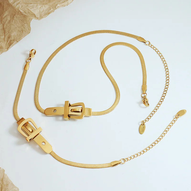Fashion Blade Chain Watch Buckle Necklace Hip Hop Stainless Steel Collar Chain Bracelet Jewelry Sets