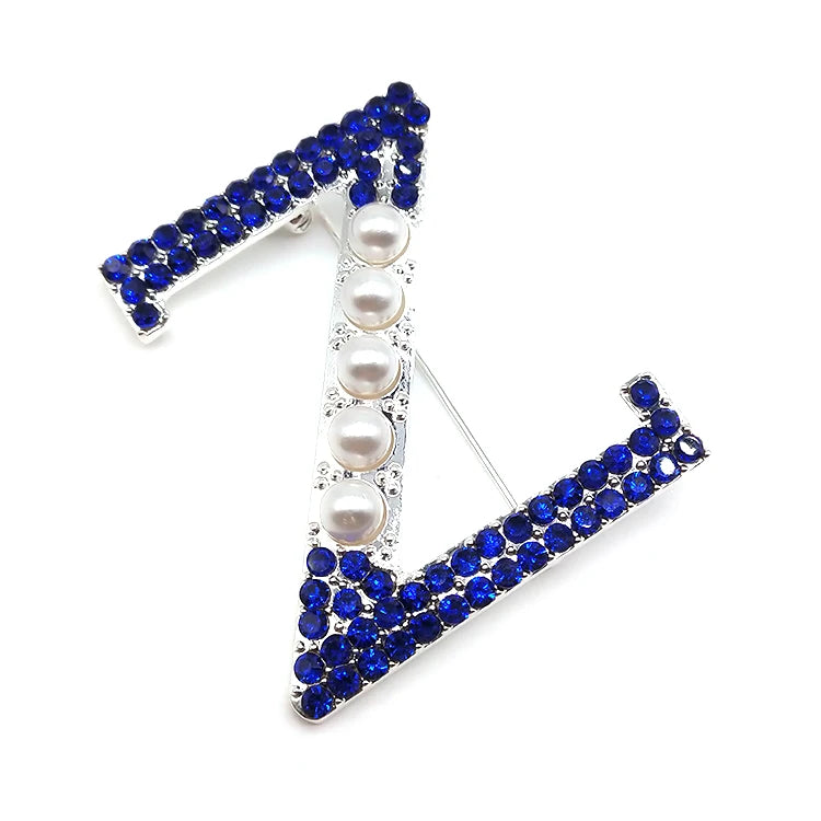 Exquisite Zeta Phi Beta Sorority Imitation Pearl Blue Rhinestone Capital Letter Z Lapel Brooch Pin for Women Jewelry Accessories