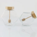 100ml 220ml 380ml Hexagonal Transparent Glass Honey Jar Glass Storage Bottle With Bamboo Cover Stirring Rod
