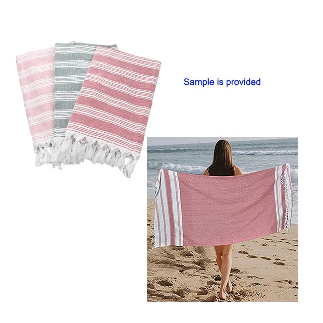 Polyester Cotton Turkish Striped Fringed Tassel Beach Towel Yarn-Dyed Cotton Linen Summer Foreign Trade Sunscreen Beach Towel