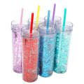 Tumblers Wholesale Bulk 16Oz Double Wall Coffee Cup with Sequins Plastic Colorful Snow Globe Skinny Tumbler with Lid and Straw