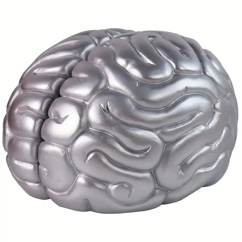 Silver Brain Resin Bookends Office Decor Accent Unique Science-Themed Functional Art Ornament