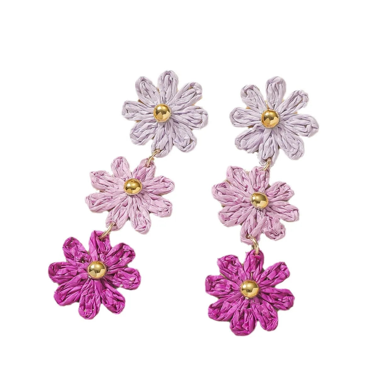 Boho Rattan Flower Earrings for Women Multi Color Daisy Raffia Straw Geometry Drop Dangle Earrings Summer Beach Jewelry