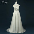 Ruolai QW01771 A-line Beaded Scoop Lace Wedding Dress Backless Sweep Train Bridal Gown for Women