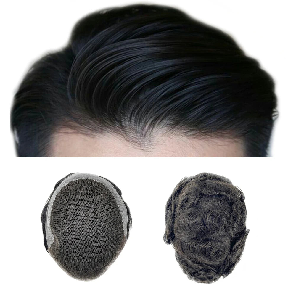 Q6 Toupee for Men Lace & PU Base Human Hair Replacement System Unit Toupee Wig for Men 6" Male Hair Prosthesis
