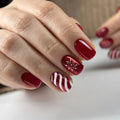Dropshipping 24 Pcs/set French Red Solid Color Christmas Candy Stripe Snowflake Nail ArtTips Press on Nails Wholesale 3465/2689