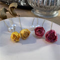 Wholesale Korean Romantic Floral Earring Line Elegant Retro Pink Real Flower Charm Pendant Long Chain Earring for Women
