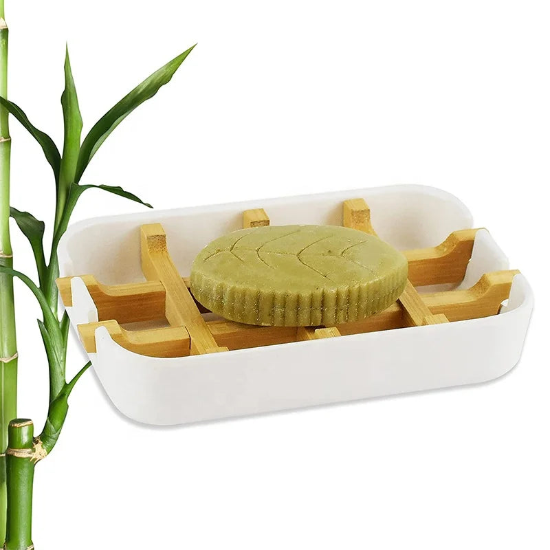 Eco Friendly Zero Waste Plastic Free Multi Functional Modern Luxury Bamboo Fiber bar Kitchen Soap Dish Bathroom Holder Box Drain