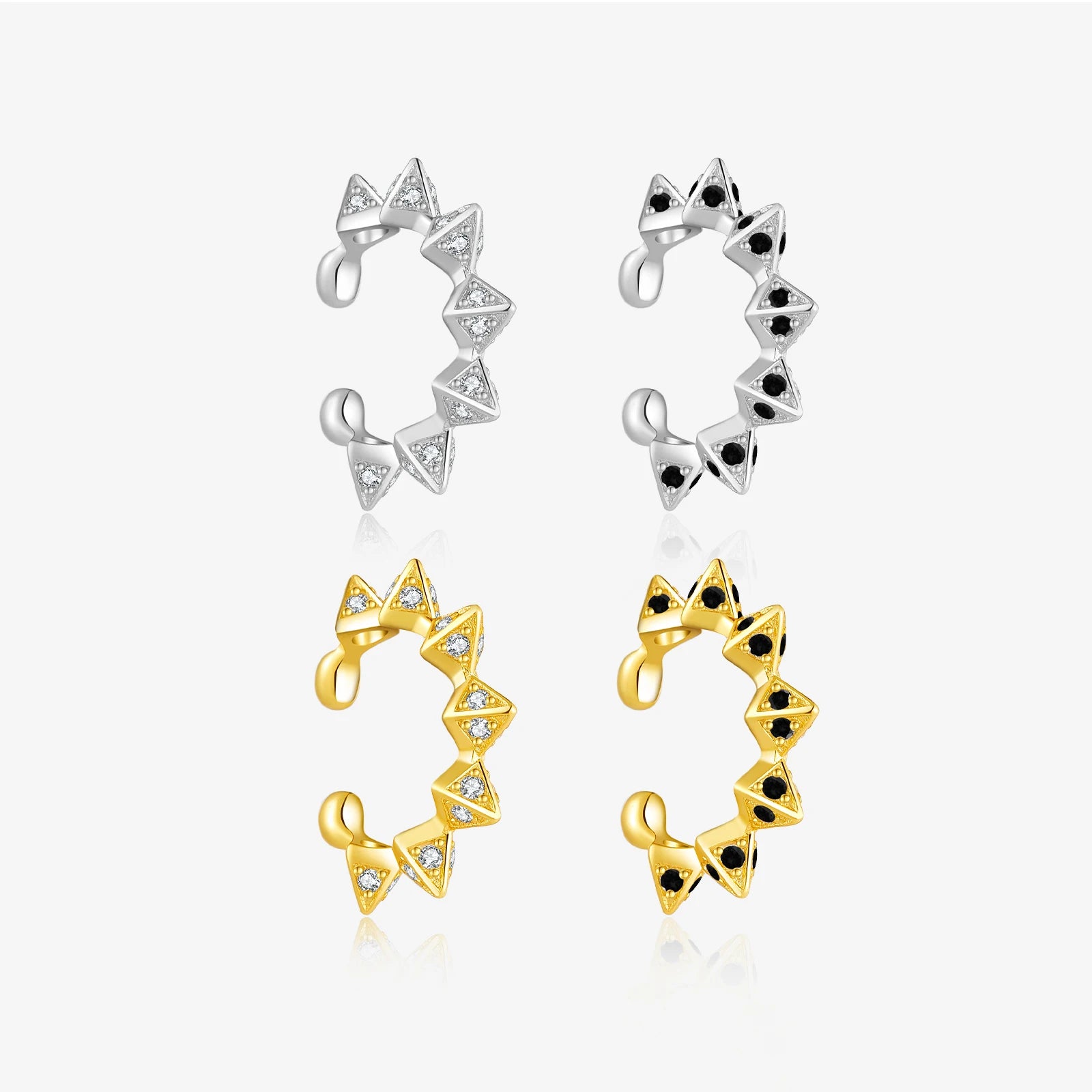 FUAMAY 18K Glod Plated  925 Silver Black Zircon Cuff Earrings Star of David  Cuff Earrings Triangle Cuff Earrings