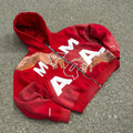 Custom Cropped Embroidery Distressed Hoodie Zip up Jacket Acid Wash Vintage Men Stain Lined Double Layer Streetwear Hoodie