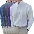 Men's Casual Button Solid Color Long-Sleeved Henley Shirt Breathable All-Match Pullover for Autumn Winter Self-Cultivation
