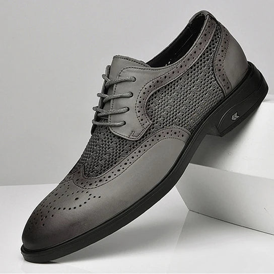 Genuine Leather Men's Oxfords Shoes Soft Pointed Toe Brogue Formal Shoes for Office Wedding Dress