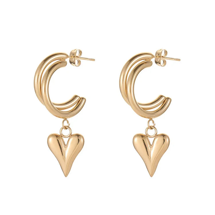 Irregular Gold Pated Heart Charm Earring Stainless Steel c Shape Stud Earring
