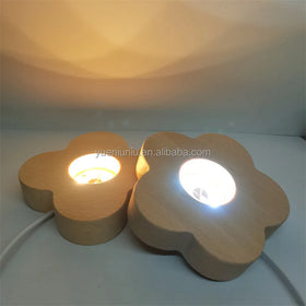 Factory Outlet LED Lamp Holder Night Light Petal Wood Base Middle 7-Color Changing 10000 Hours Bedroom Use Modern Design USB