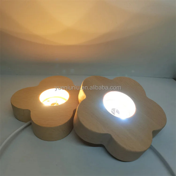 Factory Outlet LED Lamp Holder Night Light Petal Wood Base 7-Color Changing 10000 Hours for Bedroom Use Modern Design USB