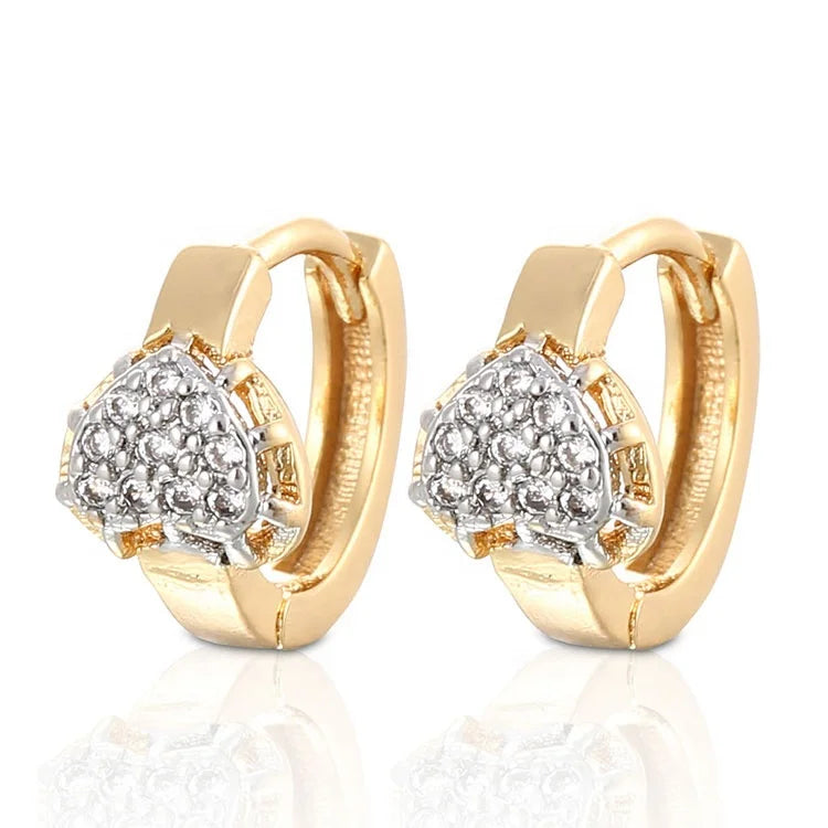 Fashion Micro Pave Jewelry Crystal Heart Shaped Hoop Huggies Earrings Gold Filled