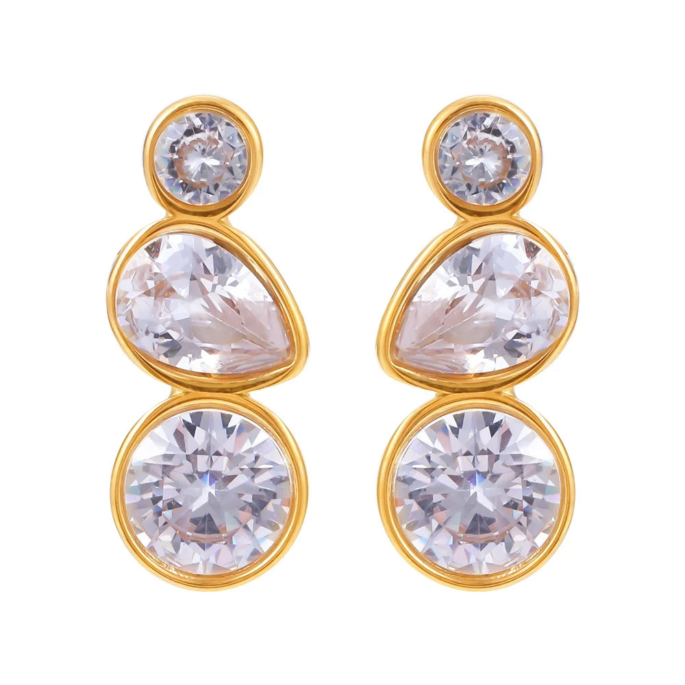 Stainless Steel Earrings for Women Luxury Simple Geometric Water Drop Inlaid Zircon 18K Gold Plated New Design