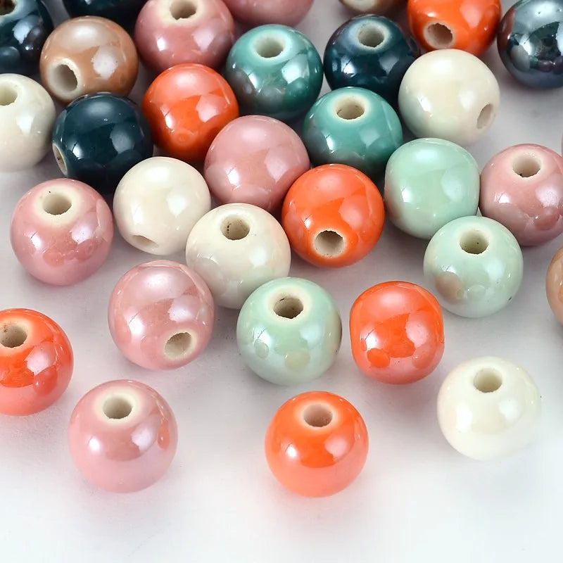 Pandahall 6mm 8mm 10mm Handmade Porcelain Round Beads Mixed Color Pearlized Ceramic & Clay Jewelry