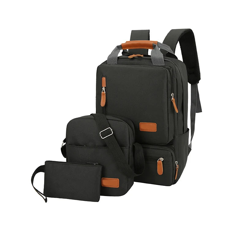 Unisex Three-piece Satchel Set Including Shoulder Satchel Pen Bag Backpack USB Stick Feature Polyester