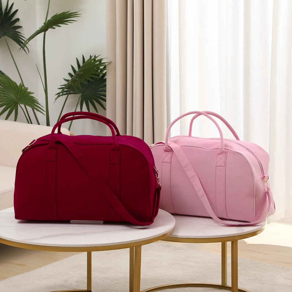 Wholesale Custom Women Cotton Black White Pink Travel Weekender Tote Canvas Duffle Bag