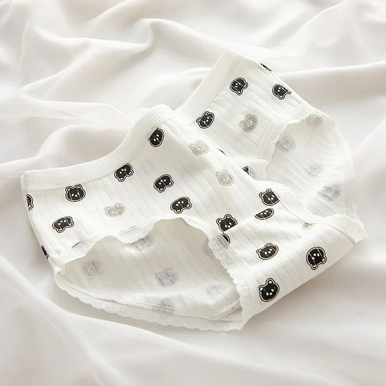 Girl's Thong Underwear Ultra Soft Breathable Cotton Panties Kids Underwear Mid-rise Plaid Cartoon Dot Printed Simple Style