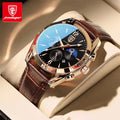 POEDAGAR Leather Fashion Men Watch Date Waterproof Luminous Top Brand Luxury Sport Quartz Wristwatch Korean Version Student Gift