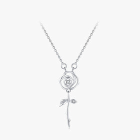 Ailmay Fashion 925 Sterling Silver Charm Rose Flower Pendant Clear Zircon Necklace for Women Romantic Wedding Jewelry