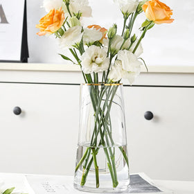Modern Home Wedding Decor Hand-Painted Real Gold Crystal Cylinder Glass Flower Vase Simple Luxury Gold Rim Tabletop Vase