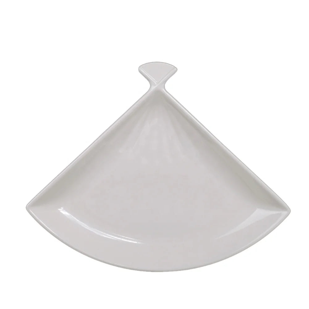 Wholesale Restaurant Dinnerware Fan Design Snack Serving Irregular Melamine Dessert Plate