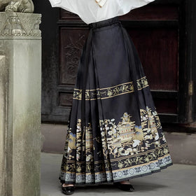 Spring Summer New Chinese Style Retro One Piece Improved Hanfu A-line Pleated Skirt for Women
