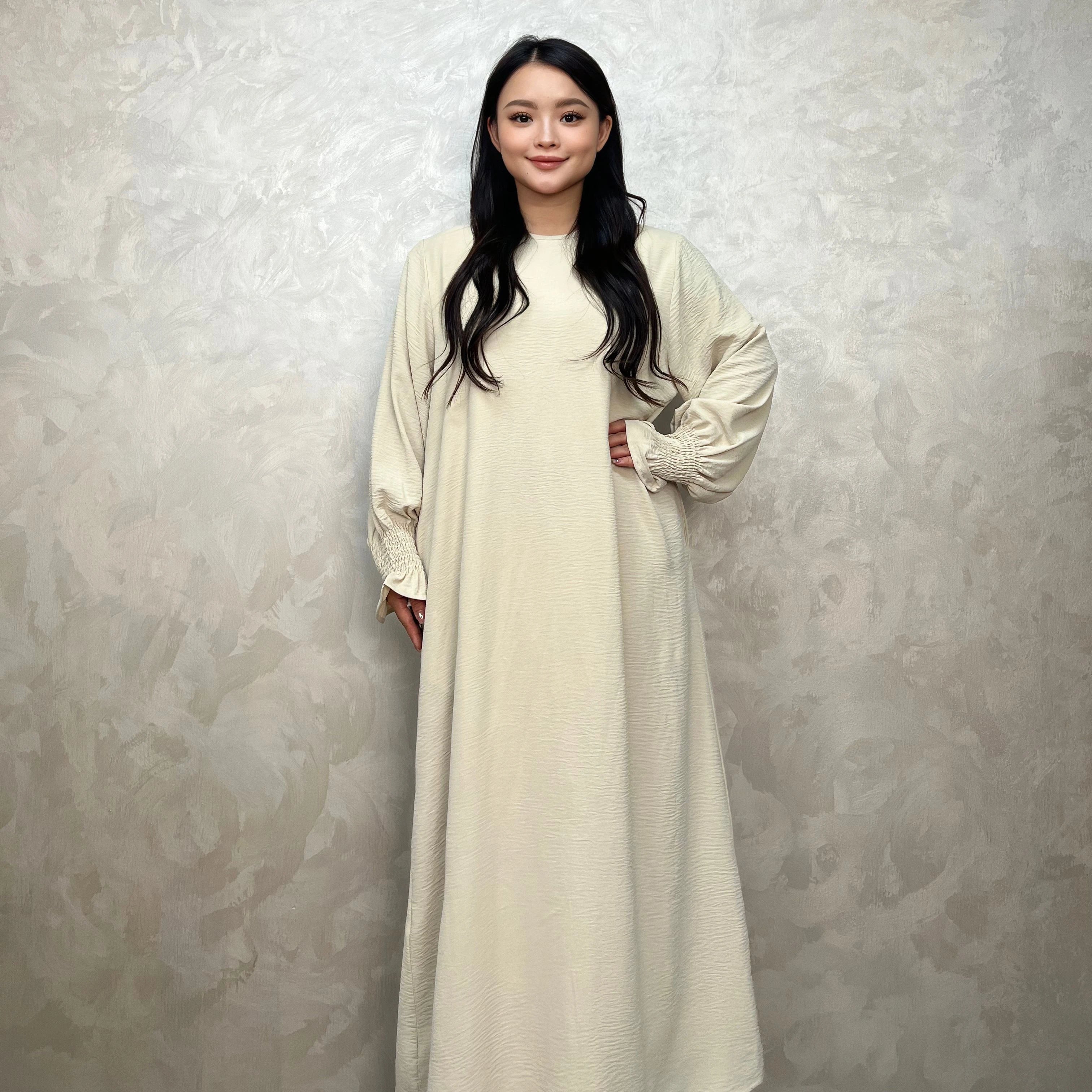 LM008 Crepe Slip Abaya Dress Flounce Sleeves with Pockets Zipper Ironless Longsleeves Summer Dress 2024 Prayer Dress Modest